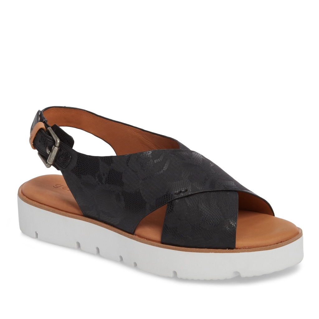 Gentle Souls Kiki Platform Slingback Black Leather Crossover Sandals